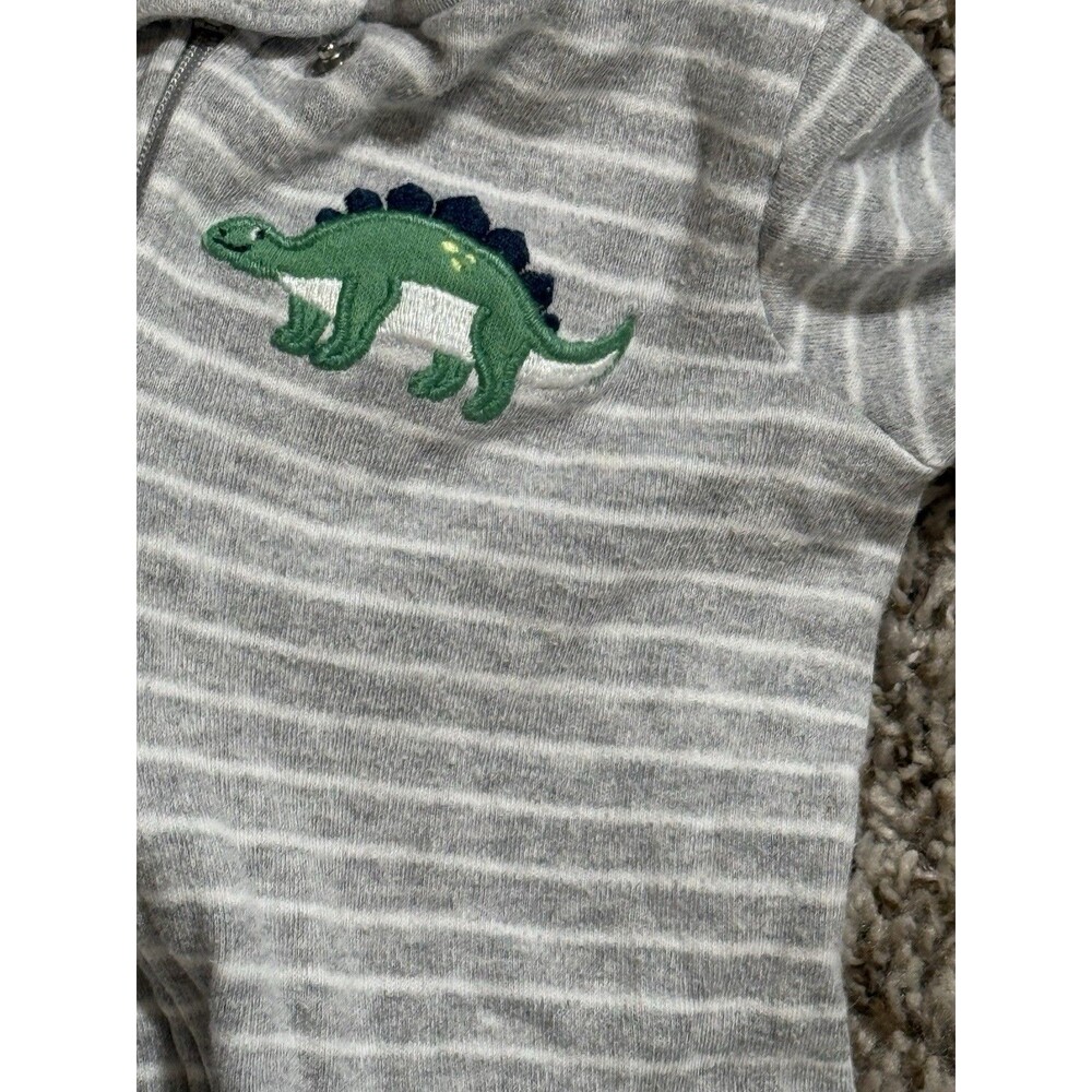 Carter's Dinosaur Sleep & Play Baby Bodysuit Gray Zip Pajama 3M - Picture 2 of 15